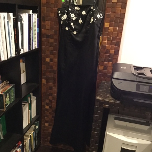Strapless Evening Gown w/Silver Floral Embroidery - Picture 1 of 4